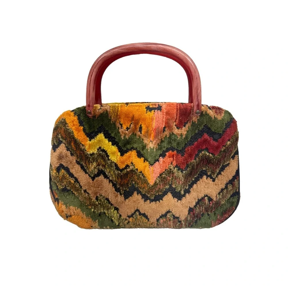 Vintage 1960s Kadin Multicolor Tapestry Carpet Bag Purse Made in USA